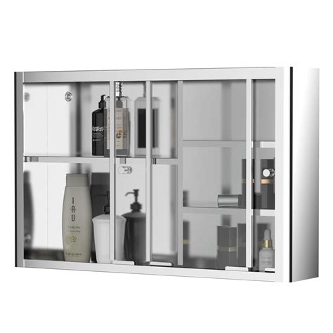 stainless steel sliding door bathroom cabinet|kleankin 24'' x 15'' Wall Mounted Bathroom Medicine .